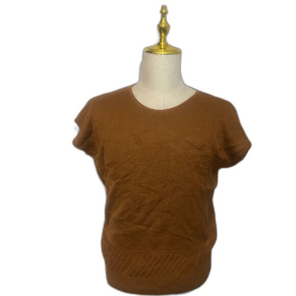 Vintage Arielle Pullover Sweater Knit Autumn Fall Large XL Short Sleeve Floral - Picture 1 of 13